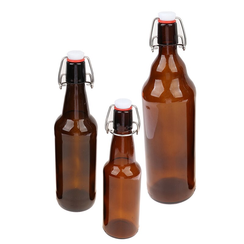 Botellas de cerveza de vidrio ámbar para elaboración casera con tapas abatibles, 330/500/1000ml
