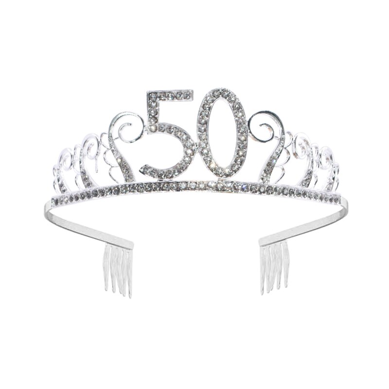 1pc kvinder fødselsdag krone sølv rhinestone tiara krone pandebånd til 18 21 30 40 50 år gamle fødselsdag dekoration hår tilbehør: B05