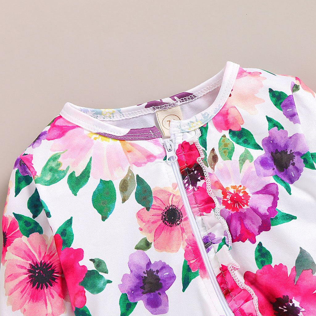 Barboteuse en coton pour bébés garçons et filles, combinaison à manches longues, imprimé Floral, bandeau, tenues de printemps et d'automne