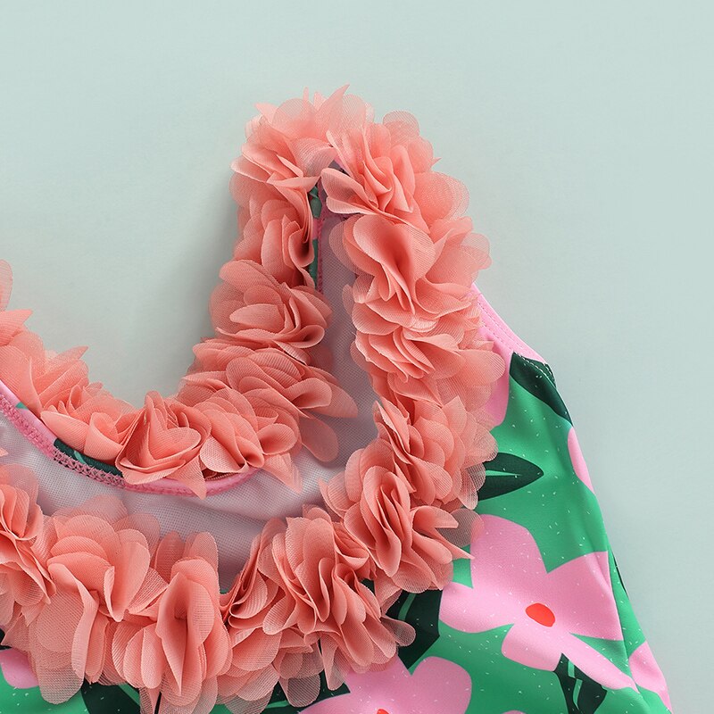 Lovely Toddler Kid Girls Flower Swimsuit Petals Decoration Floral Printed Monokini Swimwear Little Girl's Sweet Bathing Suit