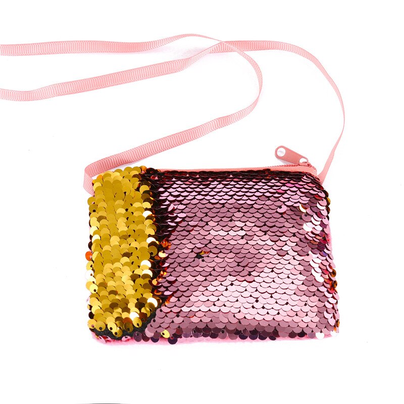 Baby pige børn glitter pailletter crossbody pung lynlås lille skuldertaske taske: Lyserød