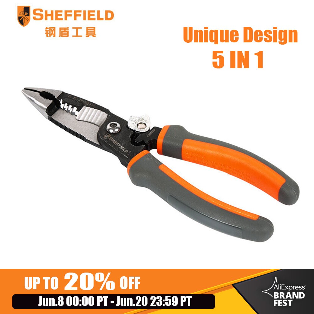 Sheffield 8 tommer 5- i -1 multifunktionel elektriker tang elektrisk nåle næsetang wire stripper crimping 5 in 1 tang