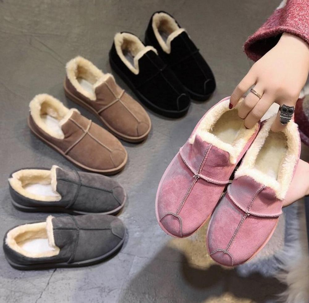 Bont Warm Loafers Winter Vrouwen Schoenen Vrouw Flats Pluche Dames Schoenen Casual Slip-On Sneeuw Schoenen Zapatos de Mujer