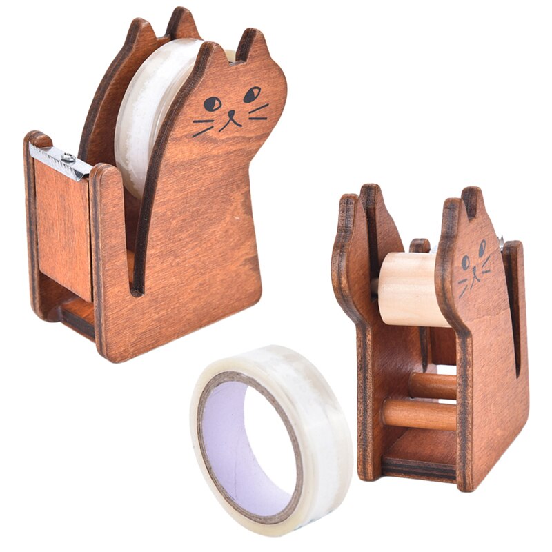 Cute cat wooden Dispenser Tape holder Tape cutter Office & School Supplies