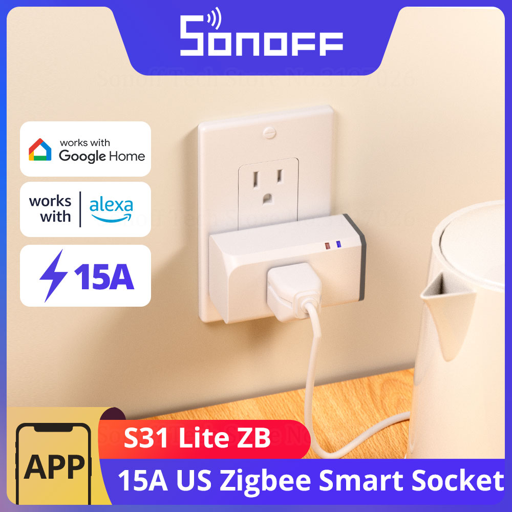 Sonoff s31 lite zb 15a zigbee eua tomada inteligente sem fio funciona com smartthings hub ewelink controle de voz via alexa