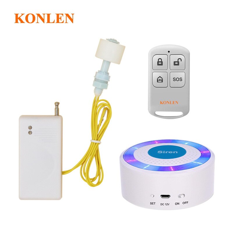 KONLEN Wireless Water Sensor Detector Siren Remote Control Bathroom Overflow Leakage Detection Strobe Siren Alarm System