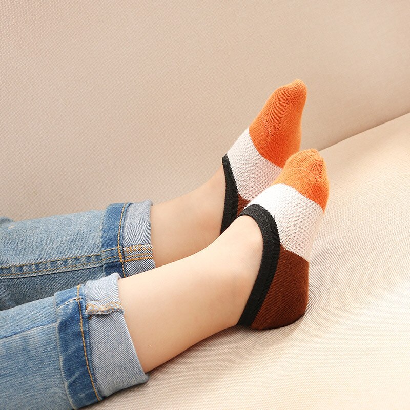 Crianças meias 2019 nova seção verão cottom luta cor malha invisível antiderrapante silicone barco meias 2-11 anos crianças meias