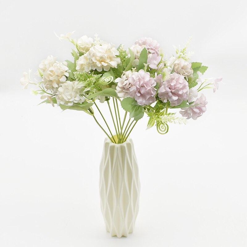 9 hoveder 5 gafler lilla buket kunstige blomster hortensia tilbehør til hjemmet dekoration diy foto rekvisitter bryllup forsyninger