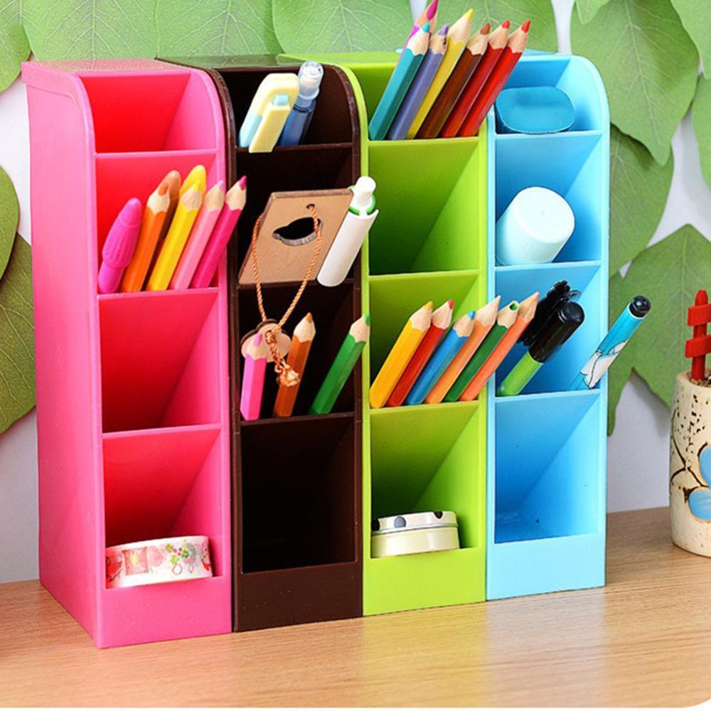 Plastic Office Desktop Storage Box Stationery Organizer Pen Container Holder Makeup Pencil Remote Control Case H4A7