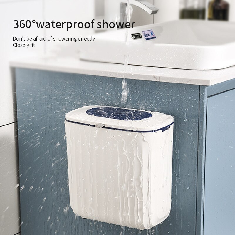 Wall Mounted Trash Can Kitchen Cabinet 8L Wall Hanging Recycling Waste Bin With Lid Garbage Bin Kitchen Bathroom Toilet Dustbin