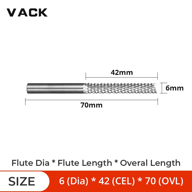 Vack 3.175mm 4mm 6mm 8mm hårdmetall volfram majsfräs pcb fräsar pinnfräs cnc fräs för trägravyr maskin: D6 x 42 x 70l