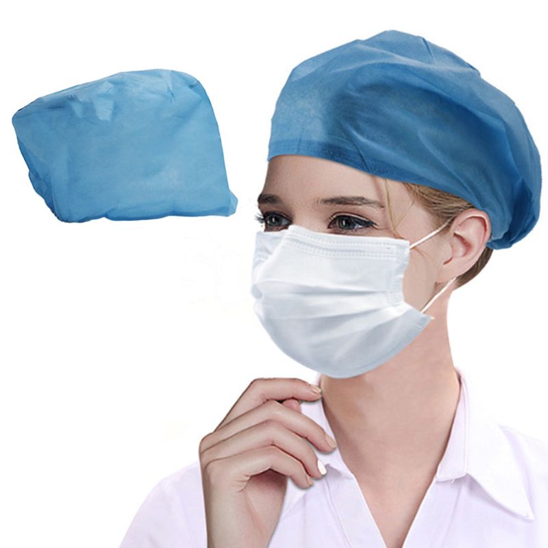 10Pcs Non-Woven Disposable Bouffant Cap Waterproof Dust Proof Elastic Hair Net Head Cover for Doctor Nurse Salon Head Cover