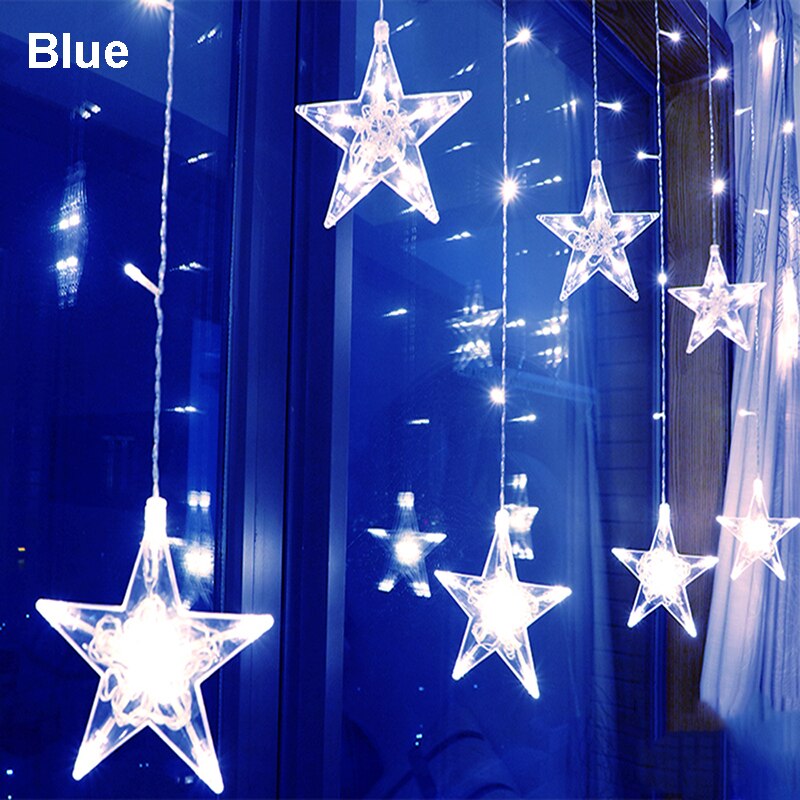 LED Twinkle Star Heart String Lights EU Plug 220V Waterproof Outdoor Christmas Fairy Garlands Curtain Lights Wedding Party Decor: star-blue
