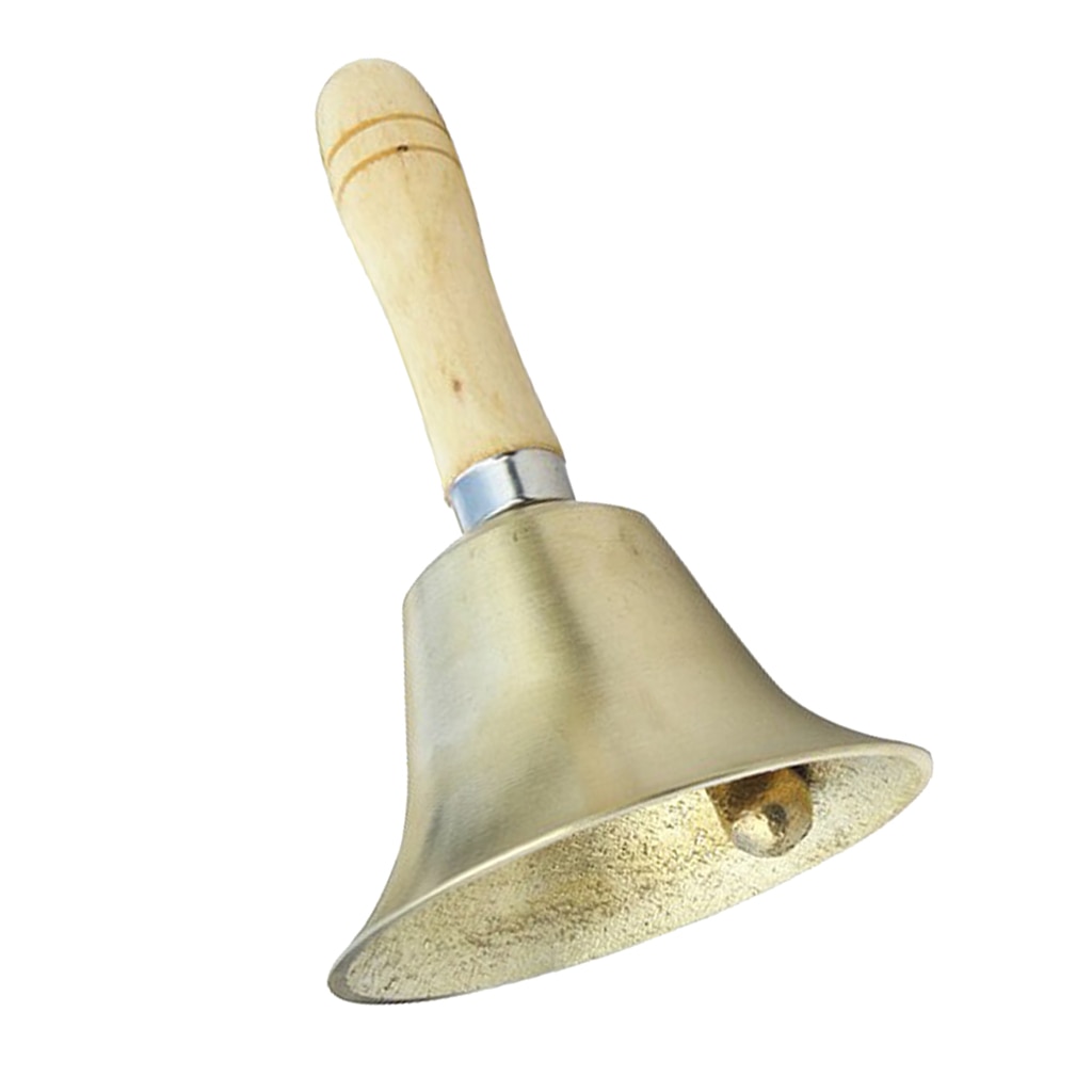 Vintage Copper Handbell Hand Shaking Jingle Bell Wood Handle Craft