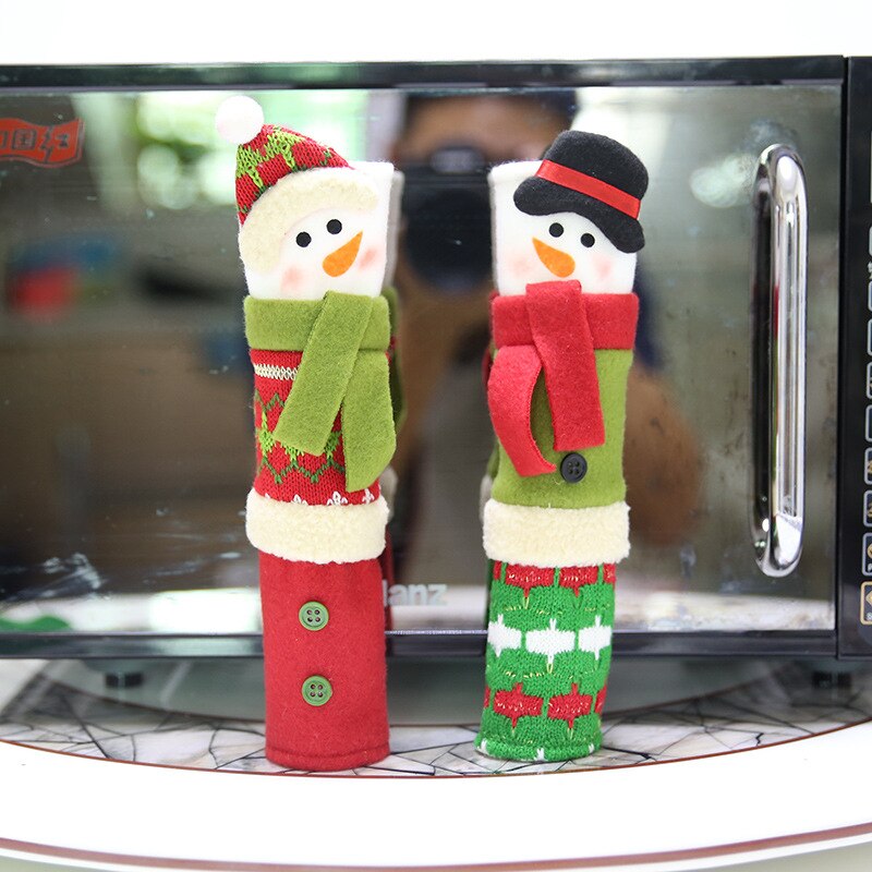 3 unids/set Guantes para horno y microondas cubierta de la manija de la puerta estéreo Santa Claus refrigerador guante de la decoración de la Navidad para la cocina casa
