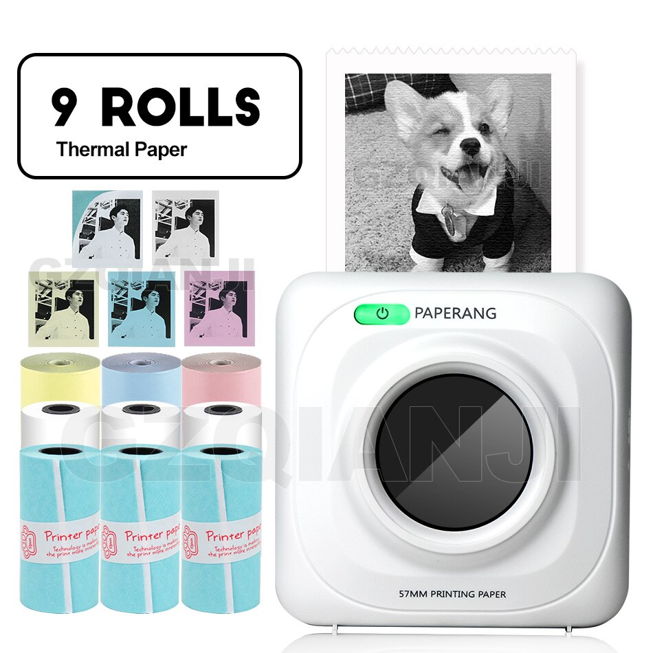 PAPERANG P1 58mm imprimante thermique Photo Portable Mini Bluetooth 4.0 Android iOS téléphone connexion sans fil Mini imprimantes de poche: Add 9 Rolls Paper