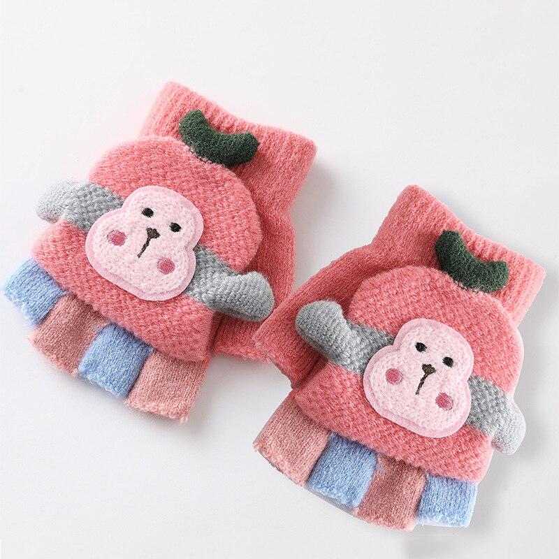 1-4 Jaar Oude Kinderen Winter Vingerloze Handschoenen Kids Leuke Aap Warme Zachte Gebreide Wanten Meisjes Jongens Indoor En outdoor Handschoenen: Dark pink