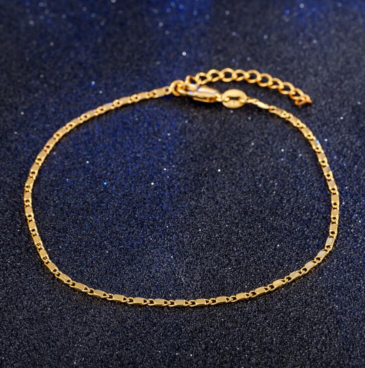 2MM Slim Women Men 585 Gold Color Anklets Tobilleras De Ouro Foot Jewelry Thin Link Chains 21+3CM Factory Jewelry 18 K Stamp: Gold