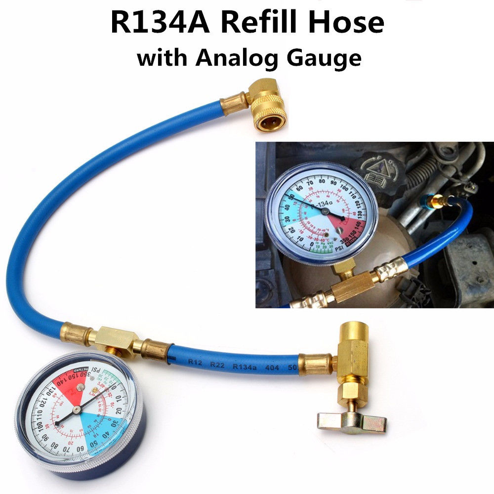 R-134 Air Conditioning Refrigerant Charging Hose with Gauge R-134a Can to R12/R22 Port A/C Air Conditioning Recharge Hose Pipe