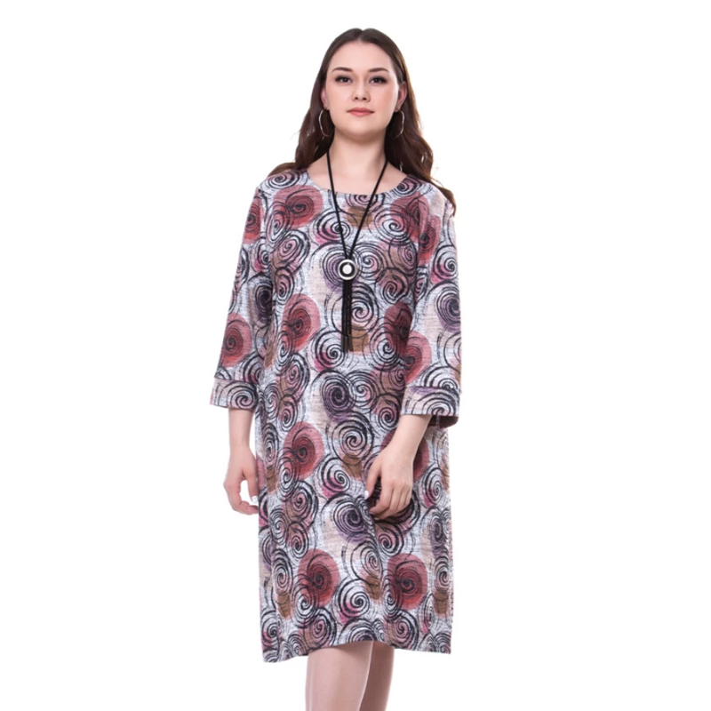 P &amp; N letnie sukienki damskie duże Plus rozmiar luźne O szyi długie kolano długość rękaw 3/4 Casual tureckie wzory sukienka F6869: XXL