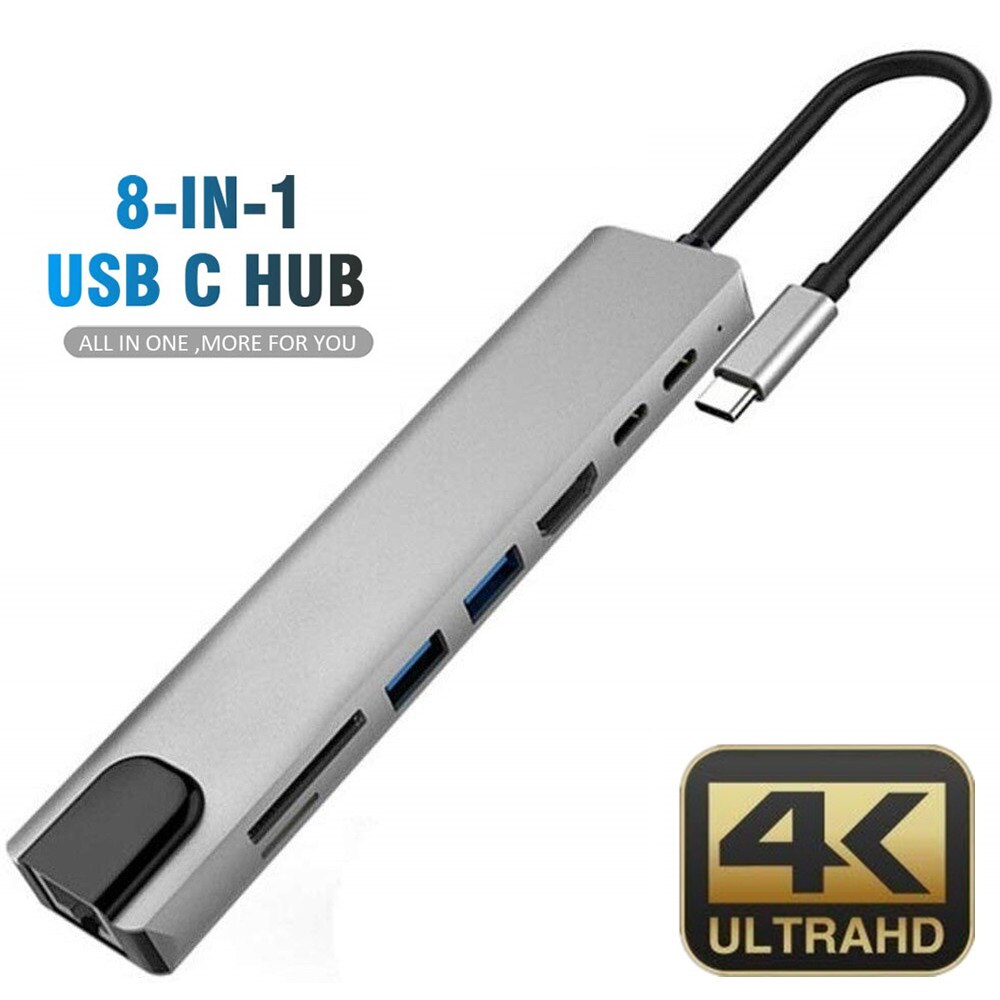 8 In 1 Type C Naar Hdmi-Compatibel Schakelaar RJ45 Usb 3.0 Poort Sd/Tf Kaartlezer USB-C power Voor Macbook Pro 3.1 Usb C Dock Splitter: 8 in 1 HUB