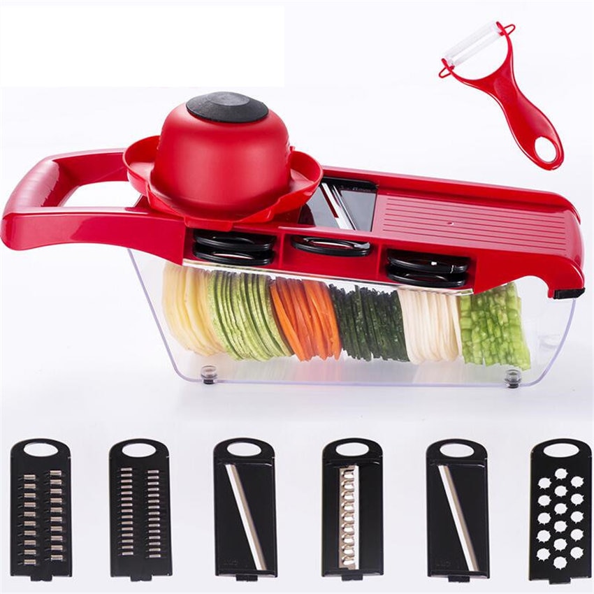 Cortador de verduras con hoja de acero, mandolina, pelador de patatas, rallador de queso y zanahoria, rebanador de verduras, accesorios de cocina