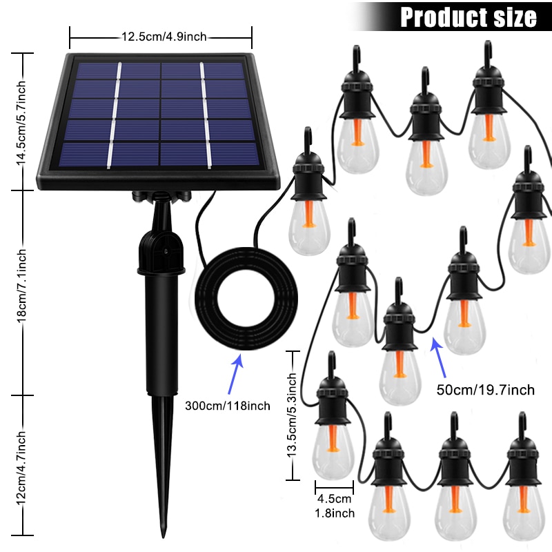 12 glödlampor solar ljusslinga vattentät edison 48ft solar glödlampor dekorationsbelysning för graden gård uteplats träd varmvit