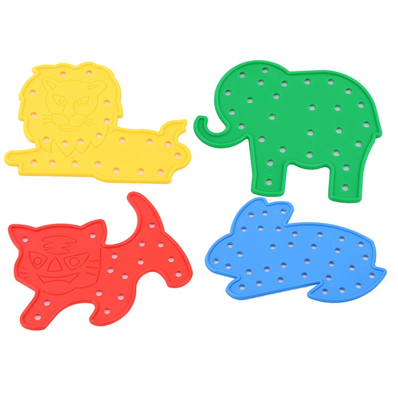 Barn børn legetøj dyr snøre figurer gevind snørebånd uddannelse legetøj værktøj kanin elefant tiger løve dyr plast tråd legetøj