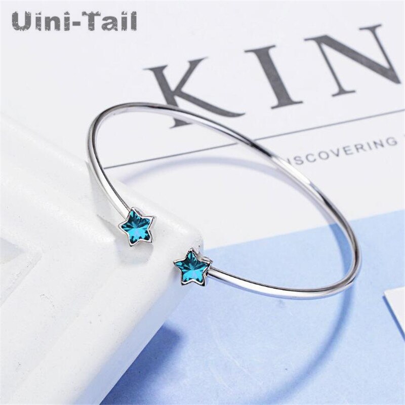 Uini-Tail 925 sterling silver blue blue five-pointed star bracelet star open blue trend bracelet GN547