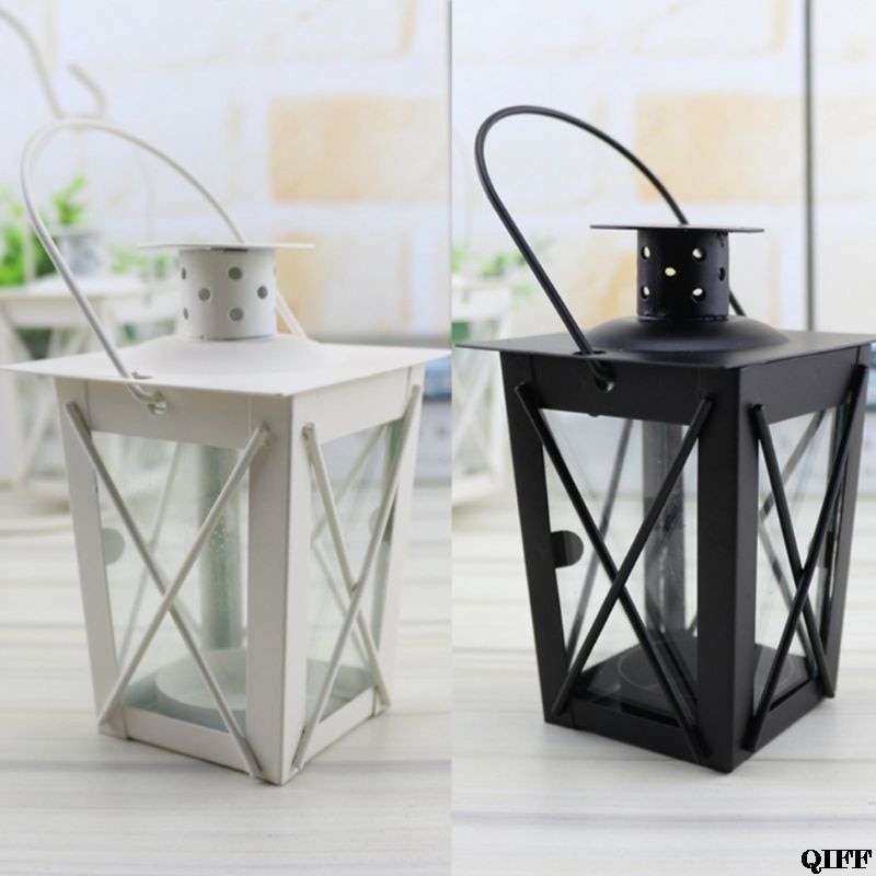 Zwart/Wit Romantische Romantische Kandelaar Retro Opknoping Lantaarn Lamp Decor Voor Diner Thuis Jun13