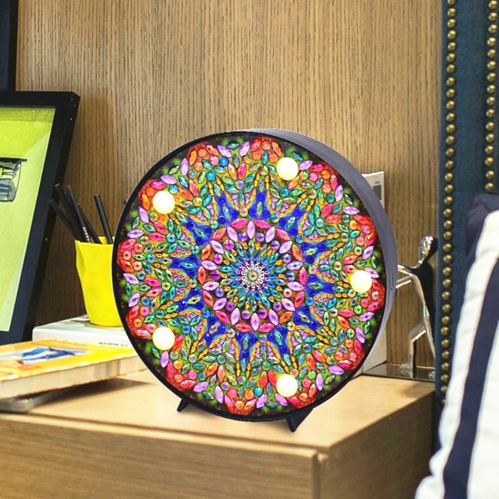 HUACAN lampe à peindre en diamant pour enfants | Bricolage, lampe mosaïque en diamant avec motif Mandala broderie diamant, de dessin animé, de noël pour enfants