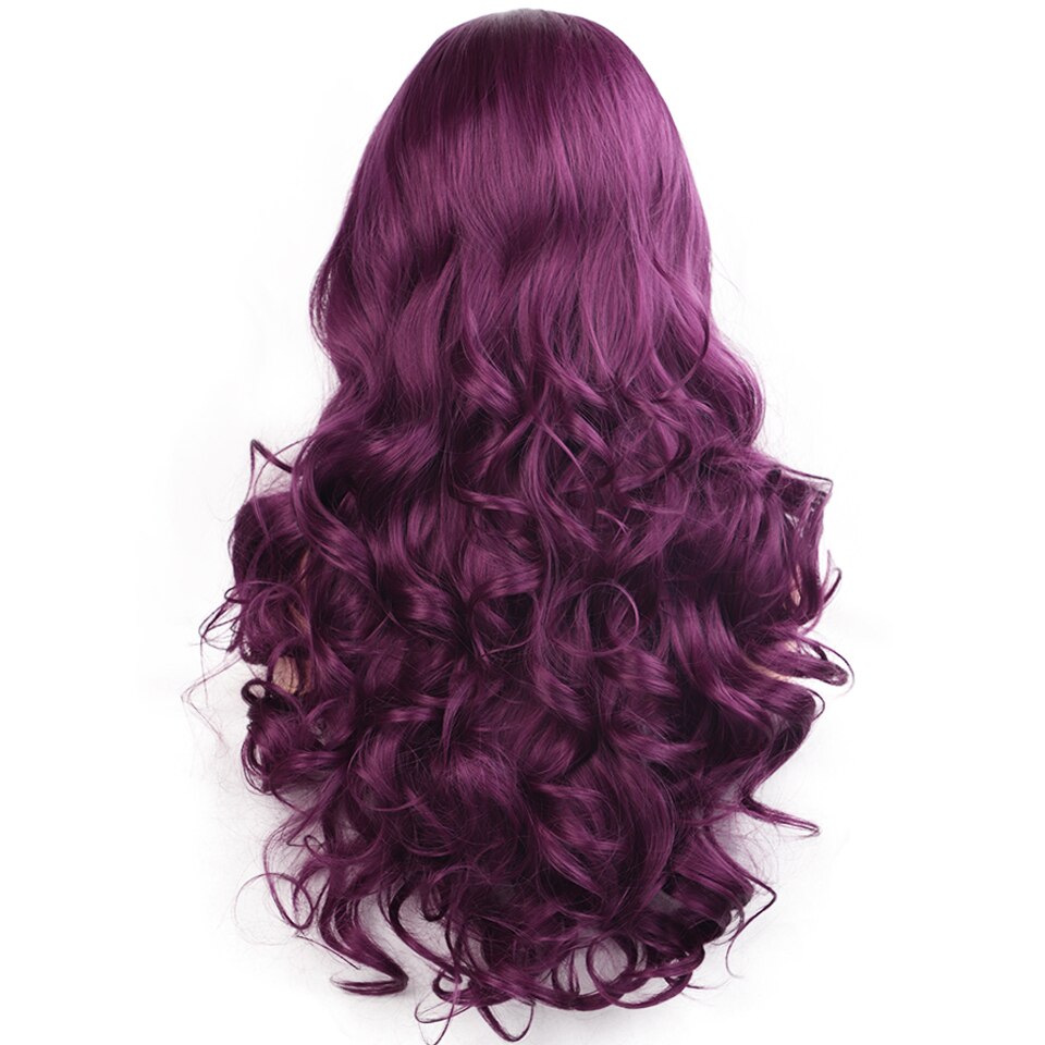 Peluca de pelo negro largo ondulado AISI, pelucas sintéticas de encaje frontal para mujeres negras, Peluca de fibra resistente al calor de parte Natural: Purple