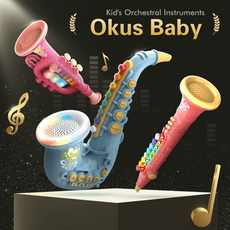 Mini Saxophone Clarinet Trumpet Toys Musical Instrument Early Educational Music Lighting Toy for Baby Birthday