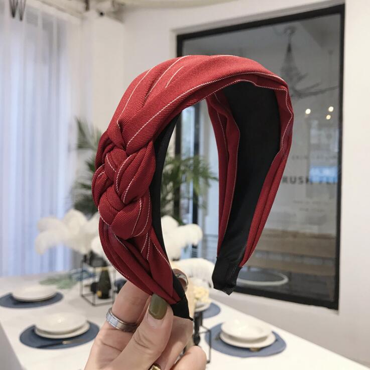 Fläta hårband kvinnor bred sida flerlagers kors knut pannband vuxen randigt klassiska huvudbonader turban håraccessoarer: Rött hårband