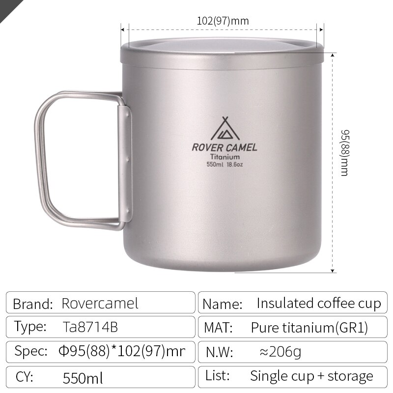 Double Wall Titanium Water Cup 220/350/450/600ml Coffee Tea Mug for Home Outdoor Camping Hiking Backpacking Picnic Drinkware: Ta8714Brc