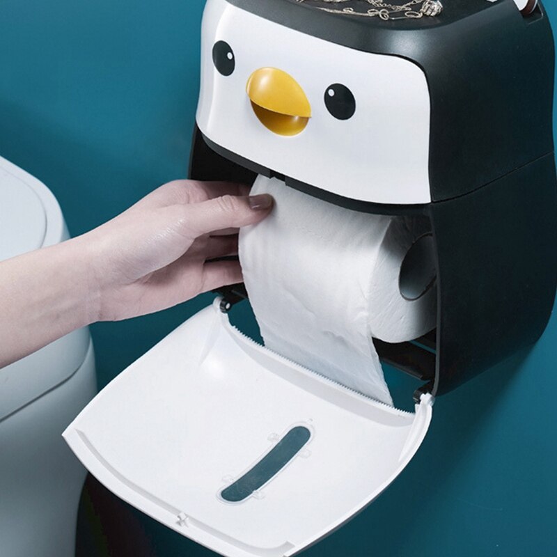 Toilet Paper Holder Penguin Free Punch Paper Roll Holder Tube Toilet Hanging Wall Roll Box Bathroom Product