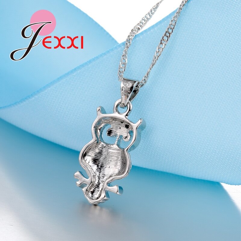 Original silver smycken set födelsedag för tjej dotter top craft charm uggla hängande halsband örhängen