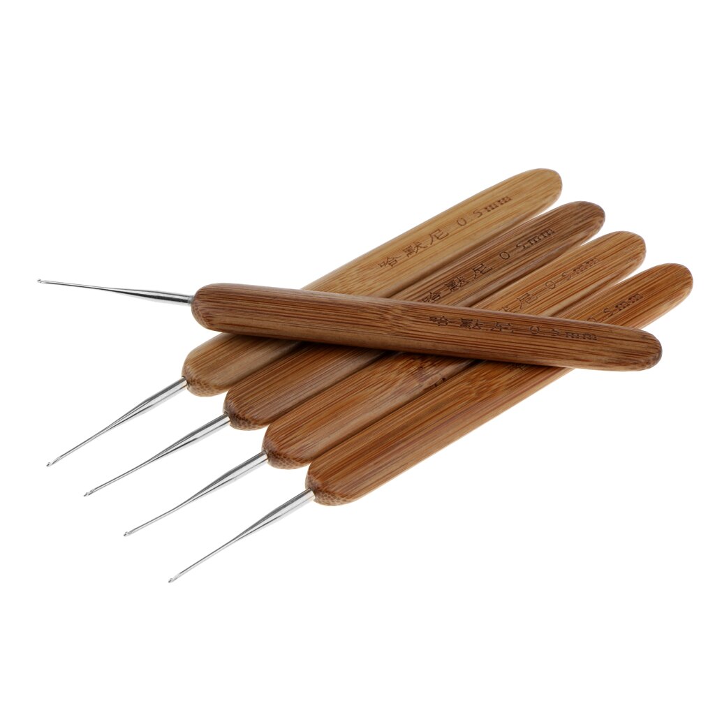 7 stk/sæt hæklenåle 0.5mm med træhåndtag hæklenåle til hår dread lock nåleværktøj til hårfletning