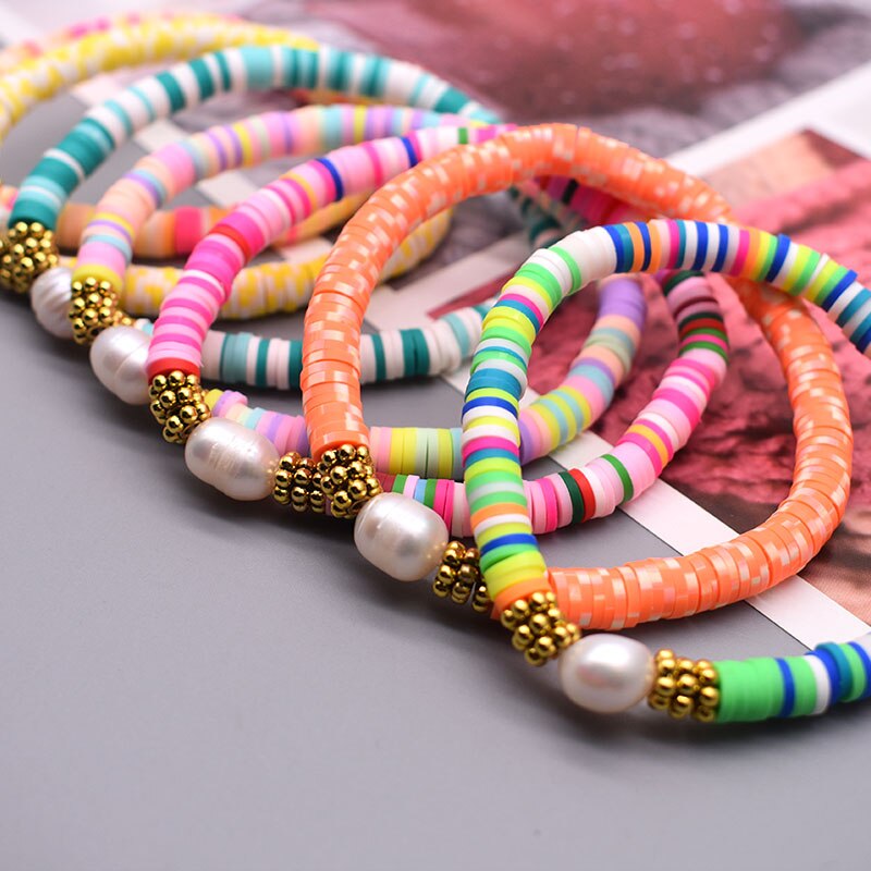 Boho parelbedelarmbanden van polymeerklei met 6mm kralen, armband voor dames, zomerse strandarmbanden, 2022