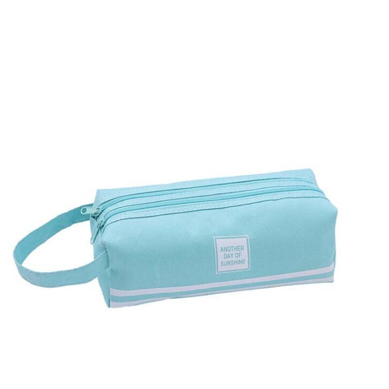 1Pcs Square Pencil Box Pencil Case Large Capacity Double Layer Students Solid Fabric Pen Bag: blue