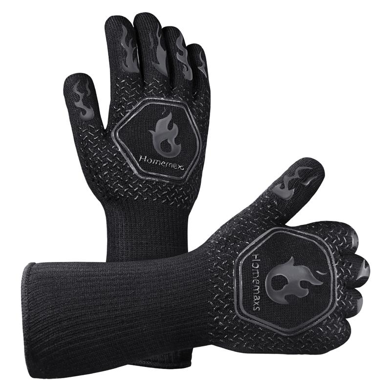 Guante térmico para horno, resistente a menos de 800 ℃, algodón, silicona, protector, guantes para cocinar a la parrilla, accesorios para hornear, 1 par: B Black