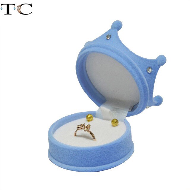 Kreative Samt Schmuck Kasten Mini Container Ring Kasten Ohrringe Ringe Lagerung Kasten Kleine Zubehör Anzeige Kasten: Krone Blau