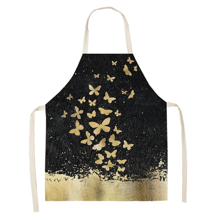 Gyllene rådjur fjäril köksförkläden för kvinnor bomull linne haklappar hushållsstädning pinafore husmanskost förkläde 53*65cm wql 0190: 2wq- wql 0190-11