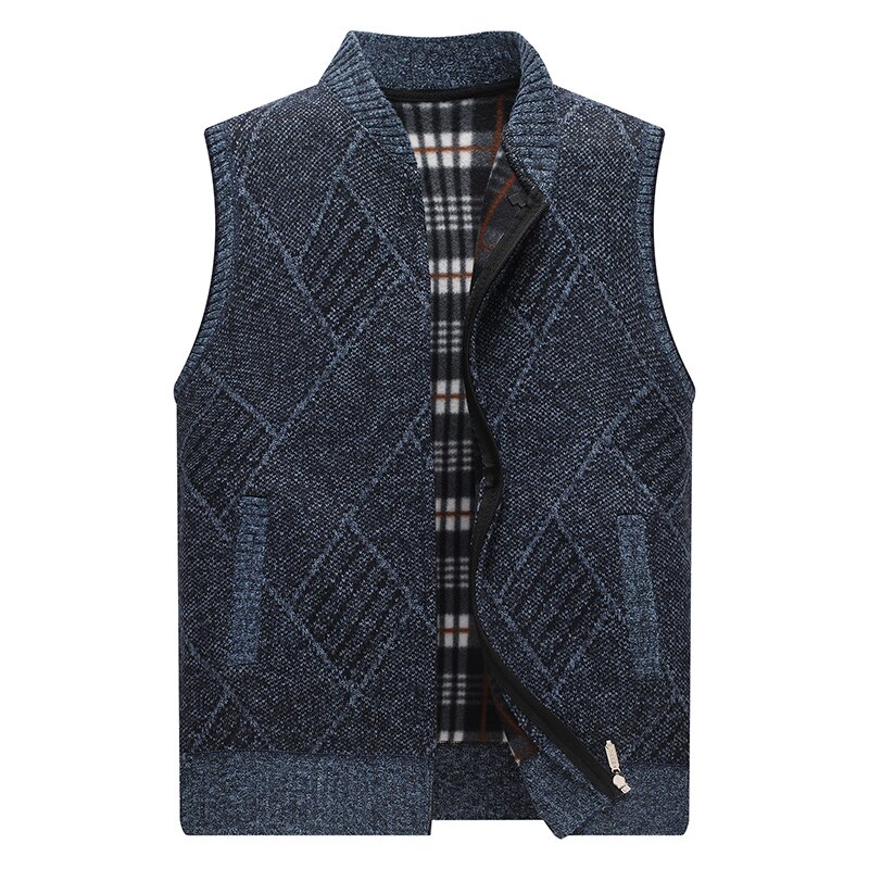 020 høst vinter menn fleece genser vester herre casual strikket cardigan vest herre vindtette ermeløse jakker: Marineblå / M