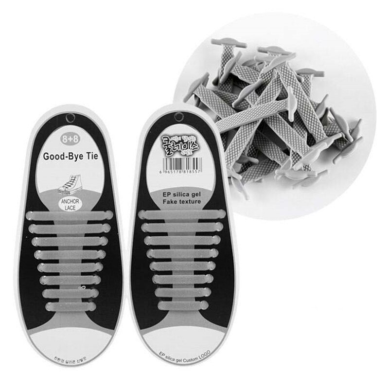 Cordones elásticos de silicona para zapatos, accesorios creativos de goma de encaje Unisex, 16 unids/lote: Gris