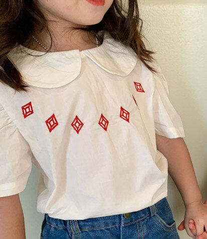 Deer jonmi 2022 Summer Baby Girls camicette carine manica corta ricamo stile coreano top camicie Casual per bambini: color B / 3T