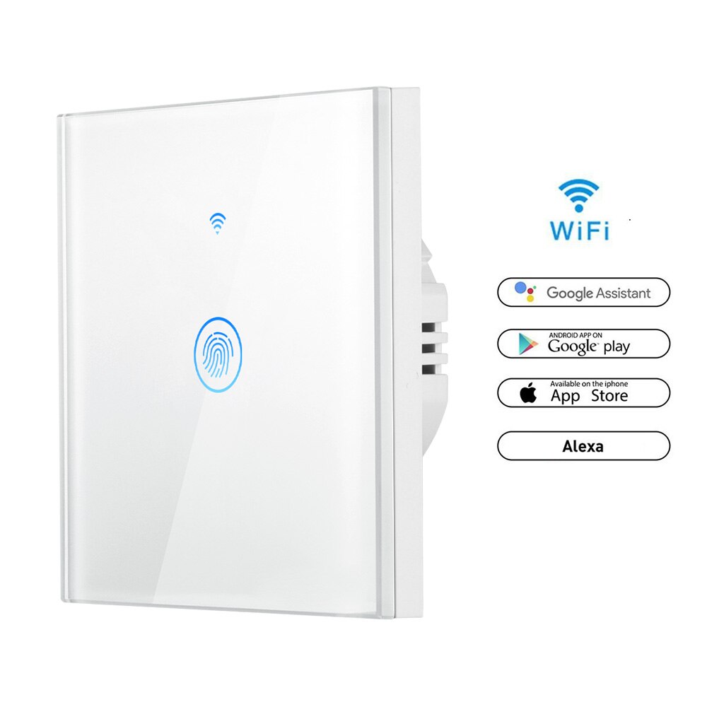 Smart switch Wifi Light Switch Glass Screen Touch Panel Voice Control Wall Switch work with Alexa Echo Google Home 1/2/3-Gang: eu size white 1gang