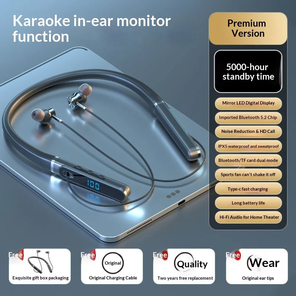Neck-Hung Bluetooth Earphones Comfortable to Wear Ultra-Long Battery Life Noise Cancellation Stereo Sound for Sleep Running Spor