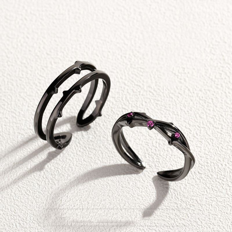 Silvology 925 Sterling Zilveren Doornen Rose Paar Ringen Rode Zirkoon Romantische Ringen valentijnsdag Cadeau Voor Vrouwen Zomer Sieraden