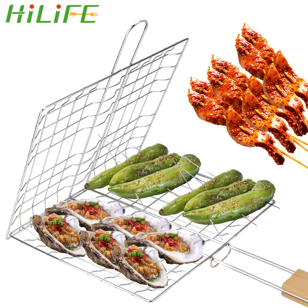HILIFE Stainless Steel Barbecue Grilling Foldable BBQ Grill Mat Grilling Basket Reusable Meat Fish Clip Holder Grill Mesh